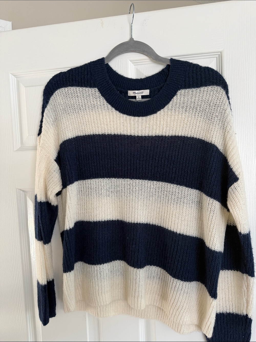 Madewell Navy and Cream Wide-Stripe Crewneck Sweater